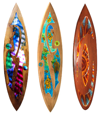 Glass Art Coloured Glass in Timber Surfboards